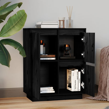 vidaXL Bahut noir 60x34x75 cm Bois de pin massif