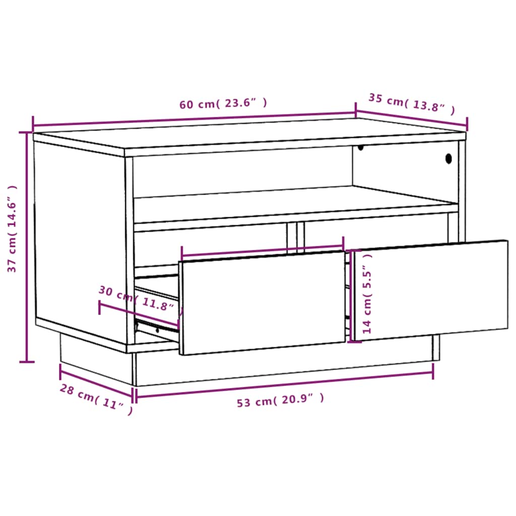 vidaXL Meuble TV 60x35x37 cm Bois de pin massif