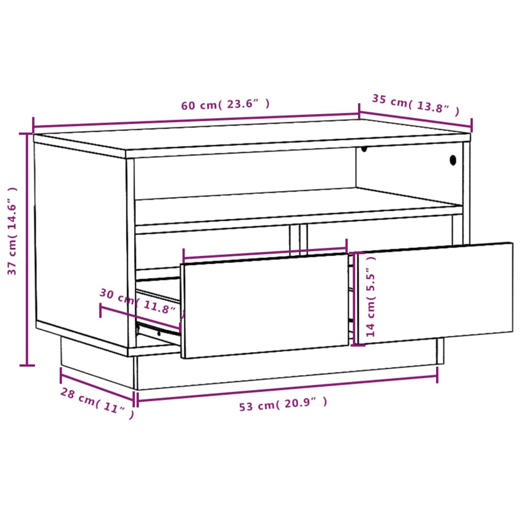 vidaXL TV-Schrank Weiß 60x35x37 cm Massivholz Kiefer