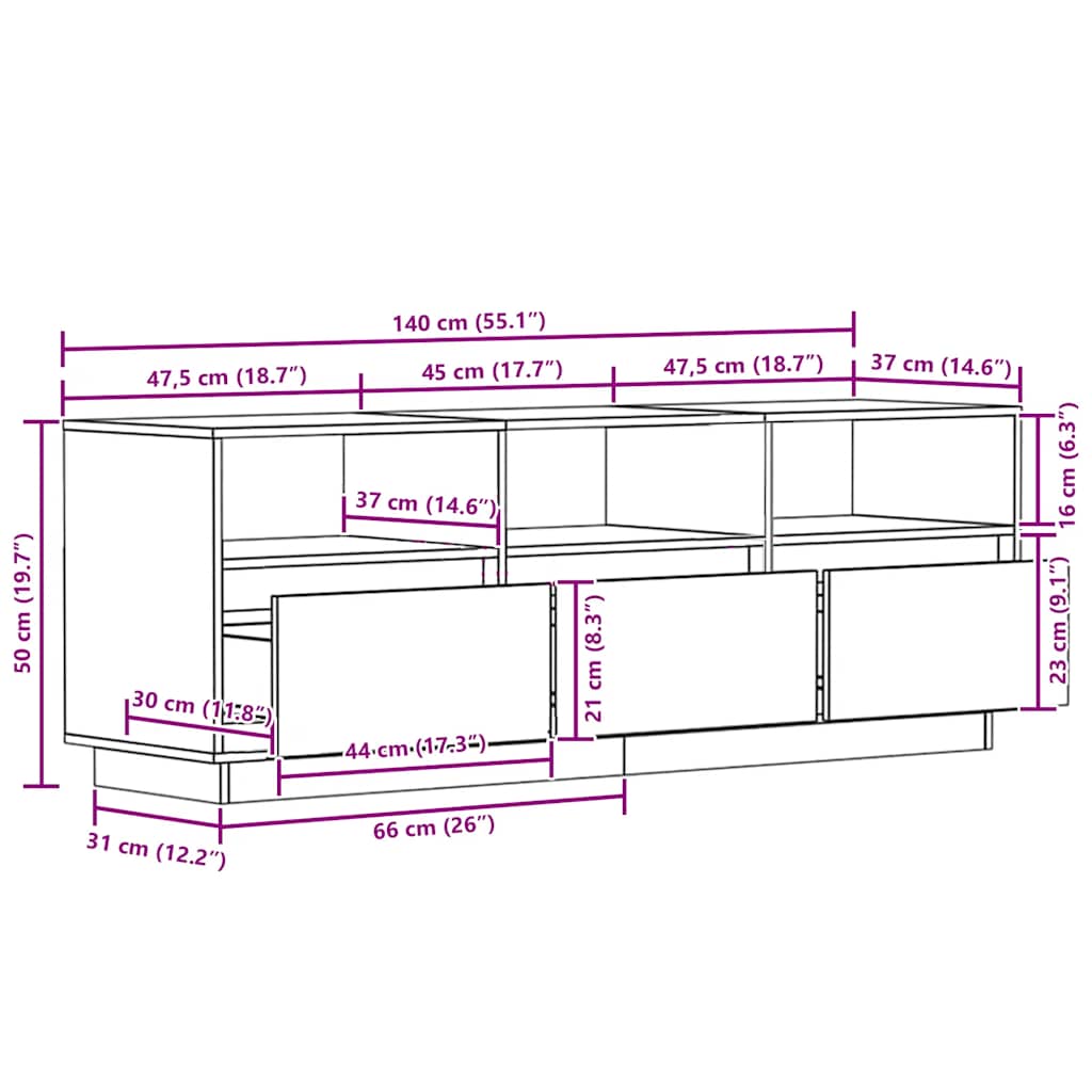 vidaXL TV-Schrank 140x37x50 cm Massivholz Kiefer