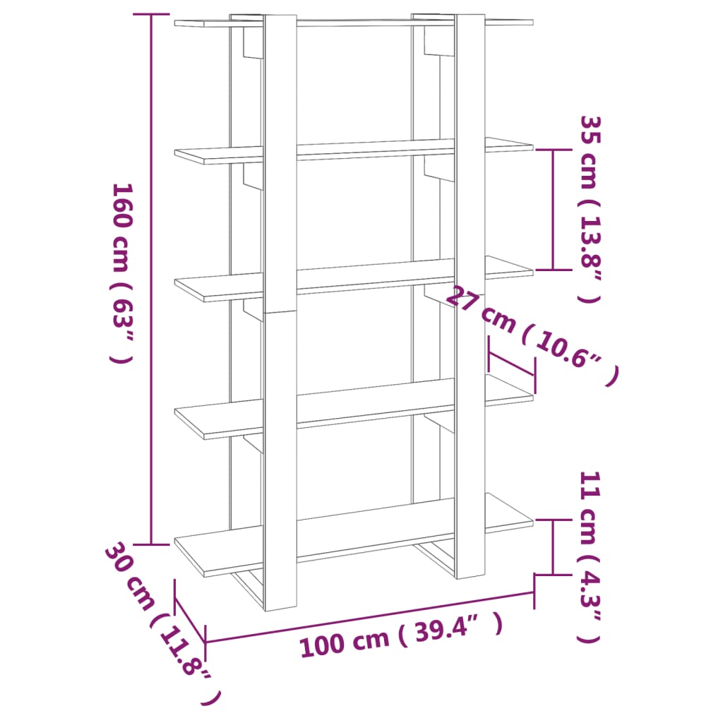 vidaXL Bücherregal/Raumteiler Schwarz 100x30x160 cm