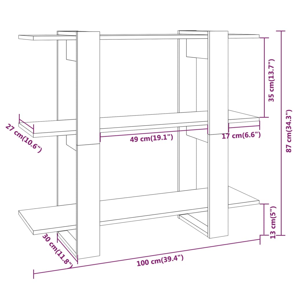 vidaXL Bücherregal/Raumteiler Betongrau 100x30x87 cm