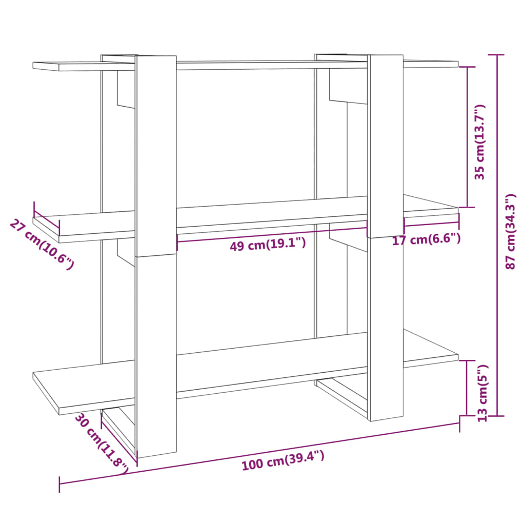 vidaXL Bücherregal/Raumteiler Hochglanz-Weiß 100x30x87 cm
