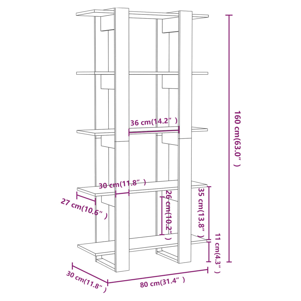 vidaXL Étagère/Séparateur de pièce gris béton 80x30x160 cm en bois d'ingénierie