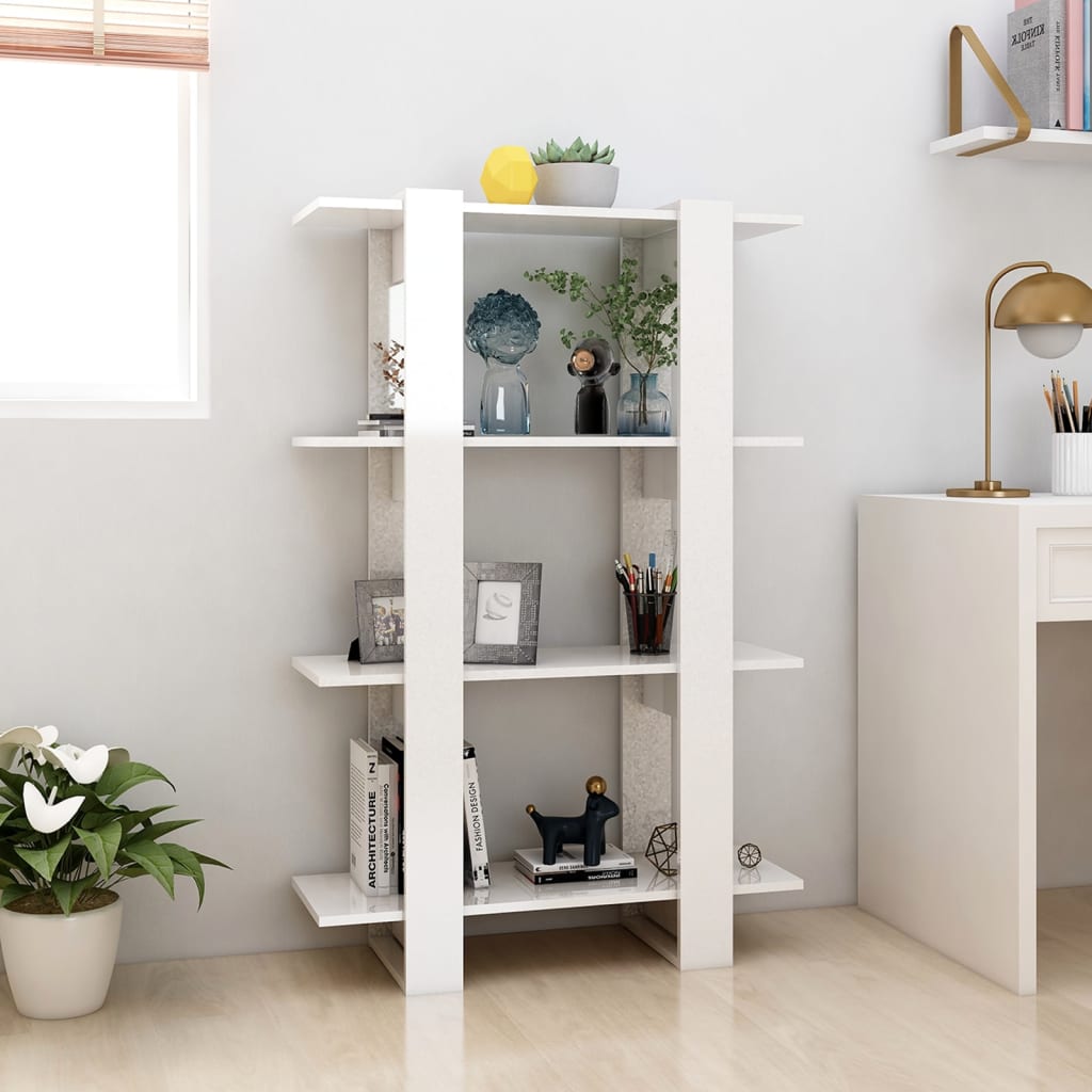 vidaXL Bücherregal/Raumteiler Hochglanz-Weiß 80x30x123,5cm