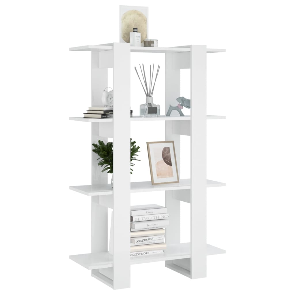 vidaXL Bücherregal/Raumteiler Hochglanz-Weiß 80x30x123,5cm