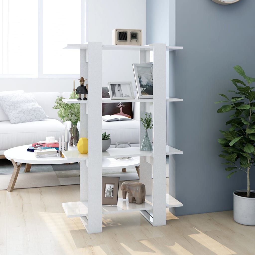 vidaXL Bücherregal/Raumteiler Hochglanz-Weiß 80x30x123,5cm