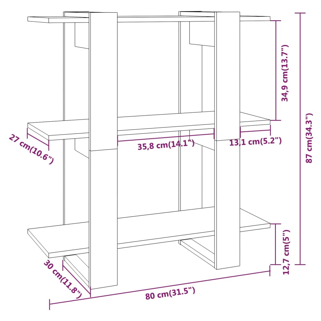 vidaXL Bücherregal/Raumteiler Weiß 80x30x87 cm