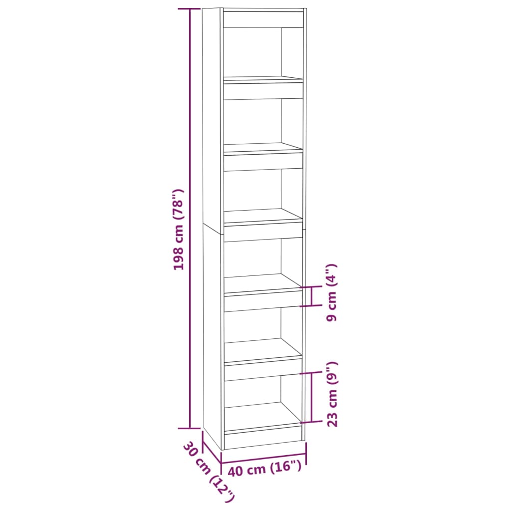 vidaXL Bücherregal/Raumteiler Hochglanz-Weiß 40x30x198 cm