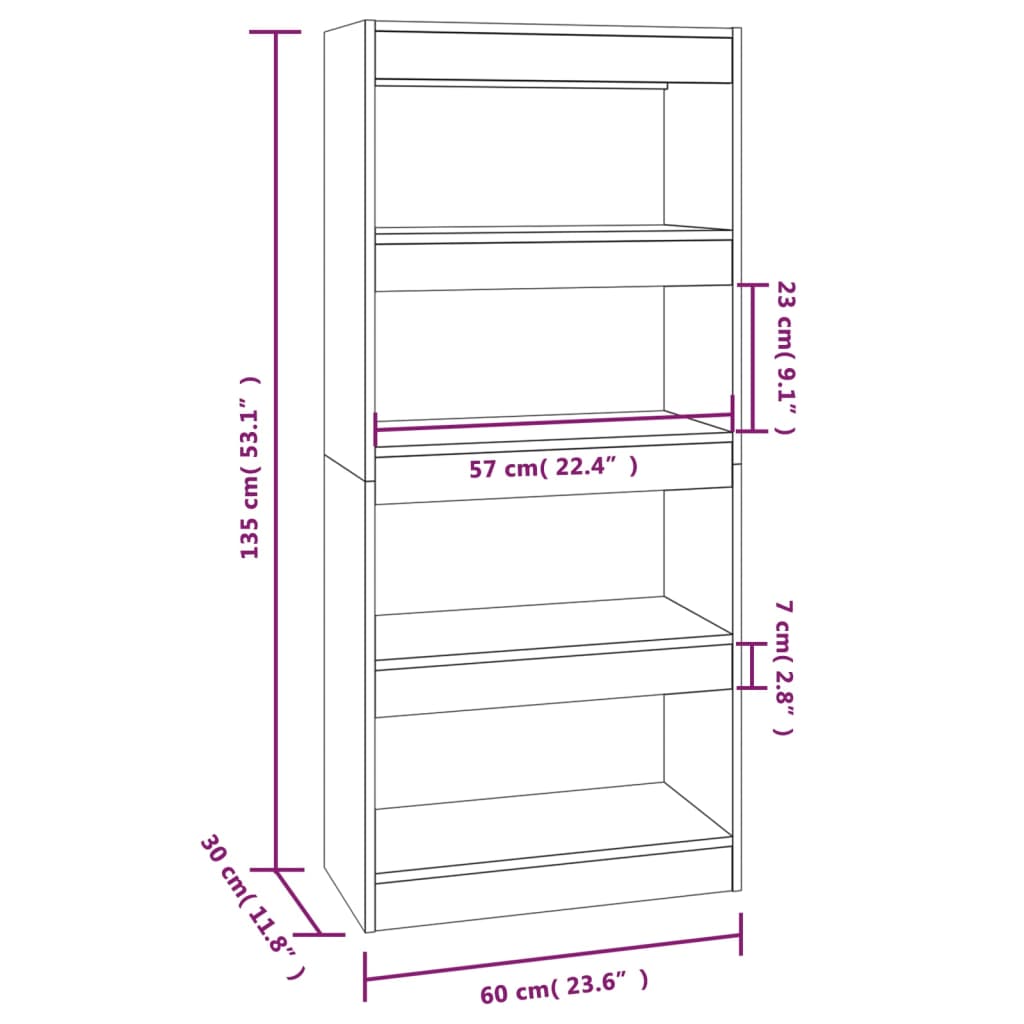 vidaXL Étagère/Séparateur de pièce Chêne Sonoma 60x30x135 cm Bois d'ingénierie