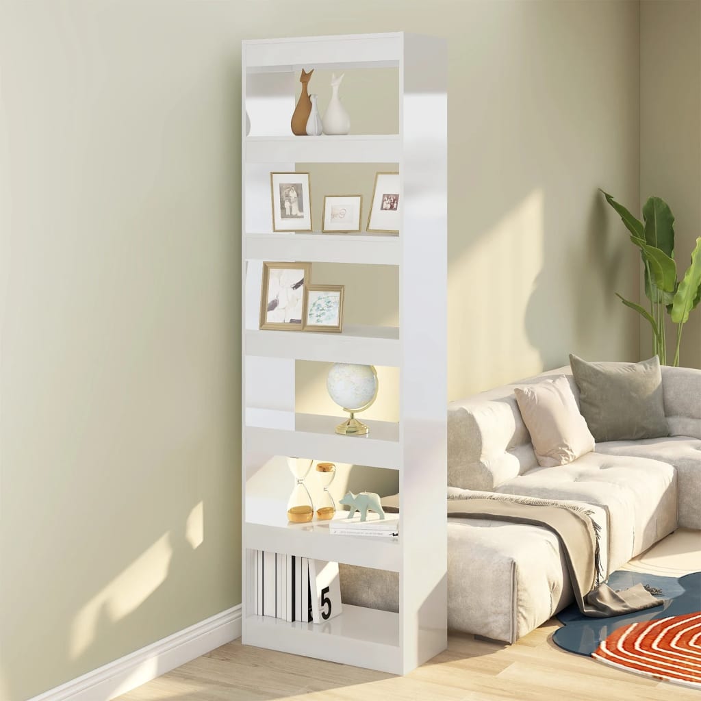 vidaXL Bücherregal/Raumteiler Hochglanz-Weiß 60x30x198 cm