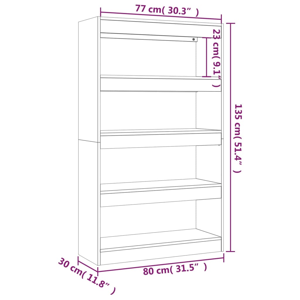 vidaXL Bücherregal/Raumteiler Weiß 80x30x135 cm Holzwerkstoff