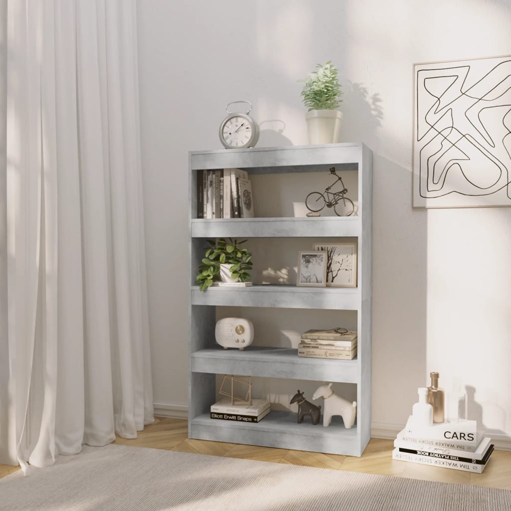 vidaXL Bücherregal/Raumteiler Betongrau 80x30x135 cm Holzwerkstoff
