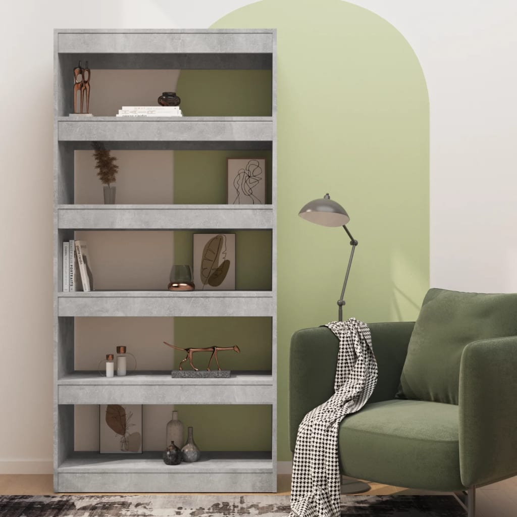 vidaXL Bücherregal/Raumteiler Betongrau 80x30x166 cm Holzwerkstoff