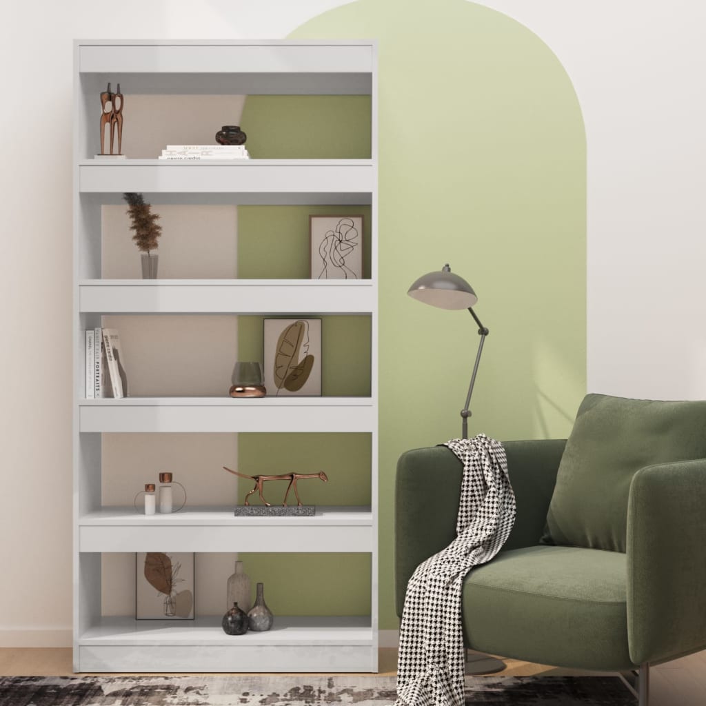 vidaXL Bücherregal/Raumteiler Hochglanz-Weiß 80x30x166cm Holzwerkstoff