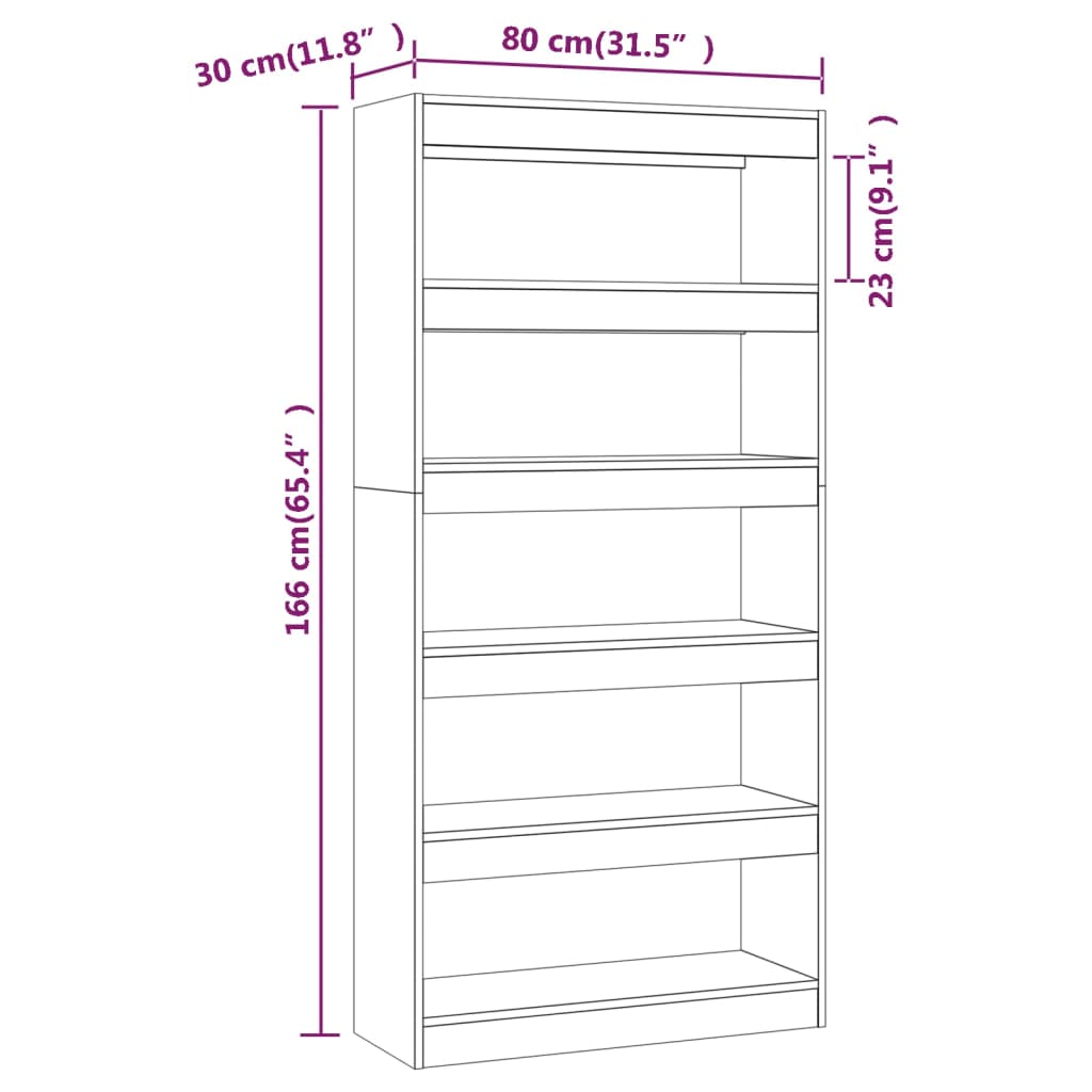 vidaXL Bücherregal/Raumteiler Hochglanz-Weiß 80x30x166cm Holzwerkstoff