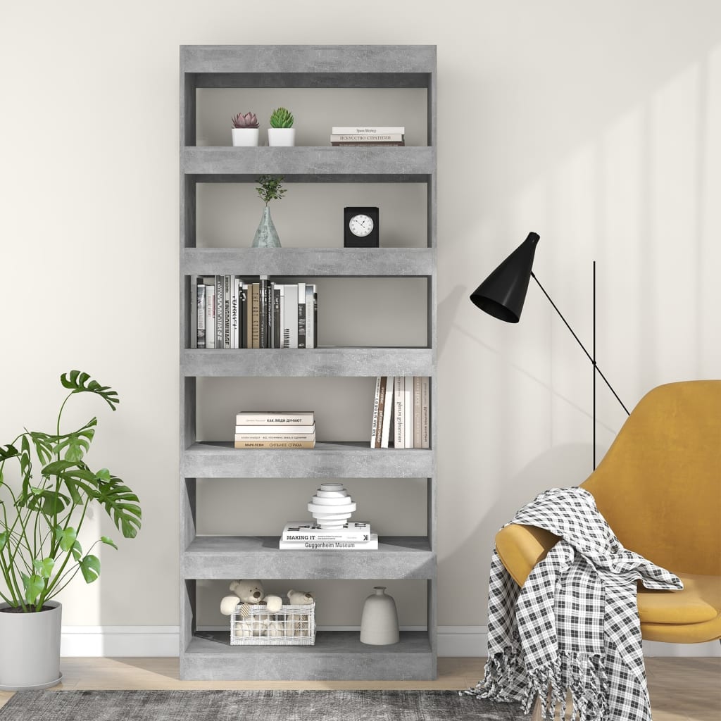 vidaXL Bücherregal/Raumteiler Betongrau 80x30x198 cm Holzwerkstoff