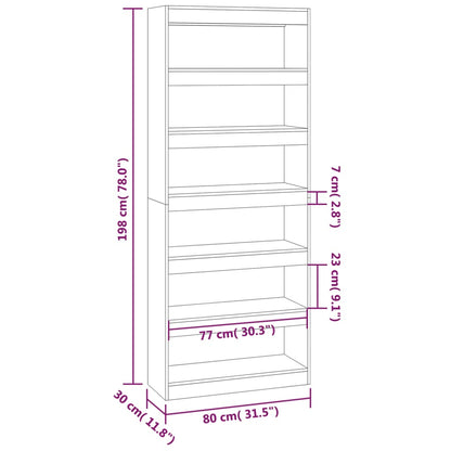 vidaXL Bücherregal/Raumteiler Betongrau 80x30x198 cm Holzwerkstoff