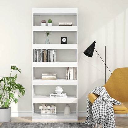 vidaXL Bücherregal/Raumteiler Hochglanz-Weiß 80x30x198cm Holzwerkstoff