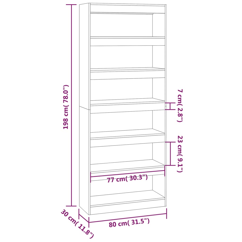 vidaXL Bücherregal/Raumteiler Hochglanz-Weiß 80x30x198cm Holzwerkstoff
