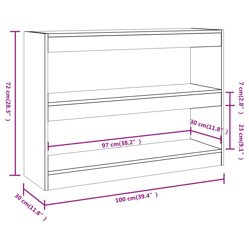 vidaXL Bücherregal/Raumteiler Sonoma-Eiche 100x30x72 cm