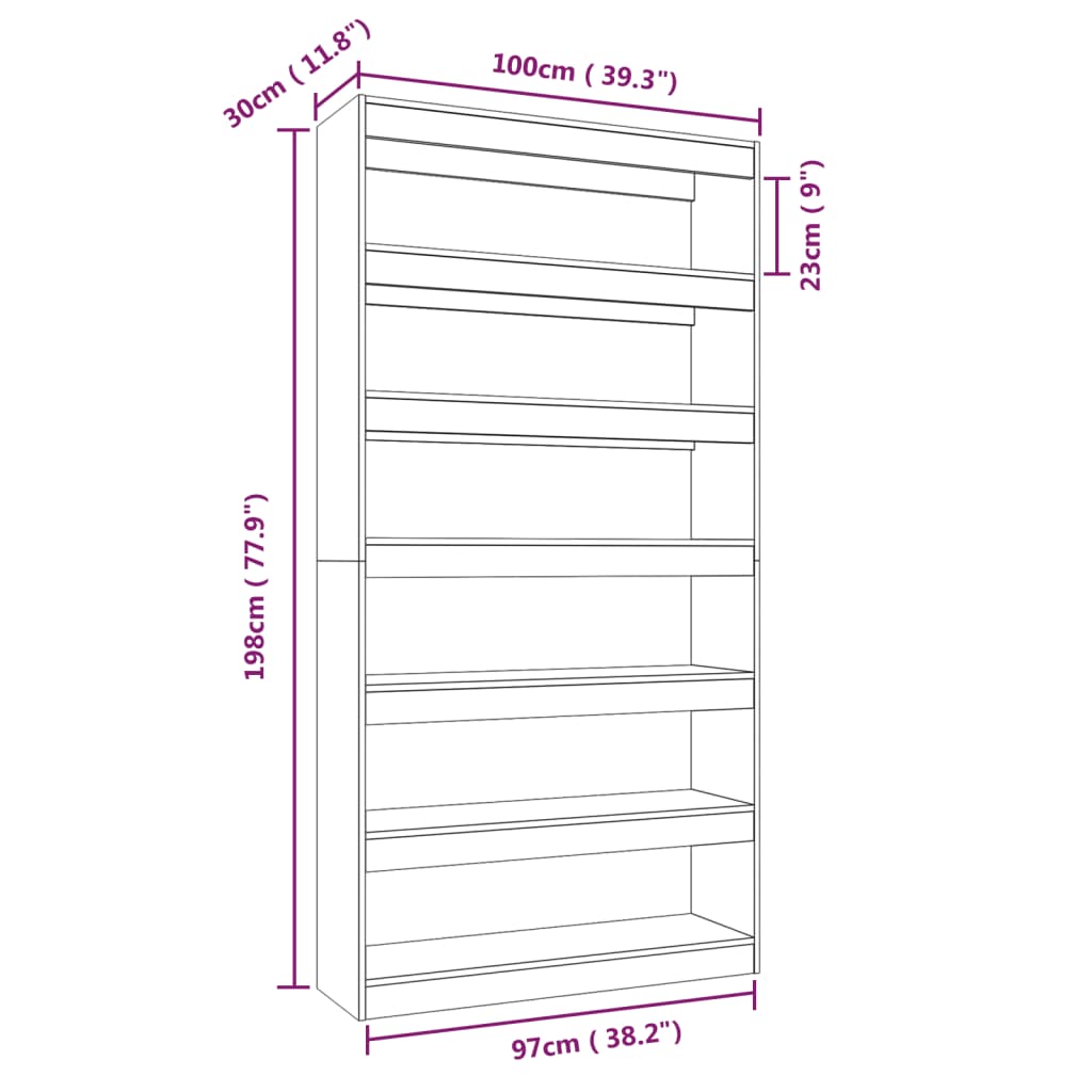 vidaXL Bibliothèque/Séparateur de pièce Noir 100x30x198 cm Bois d'ingénierie