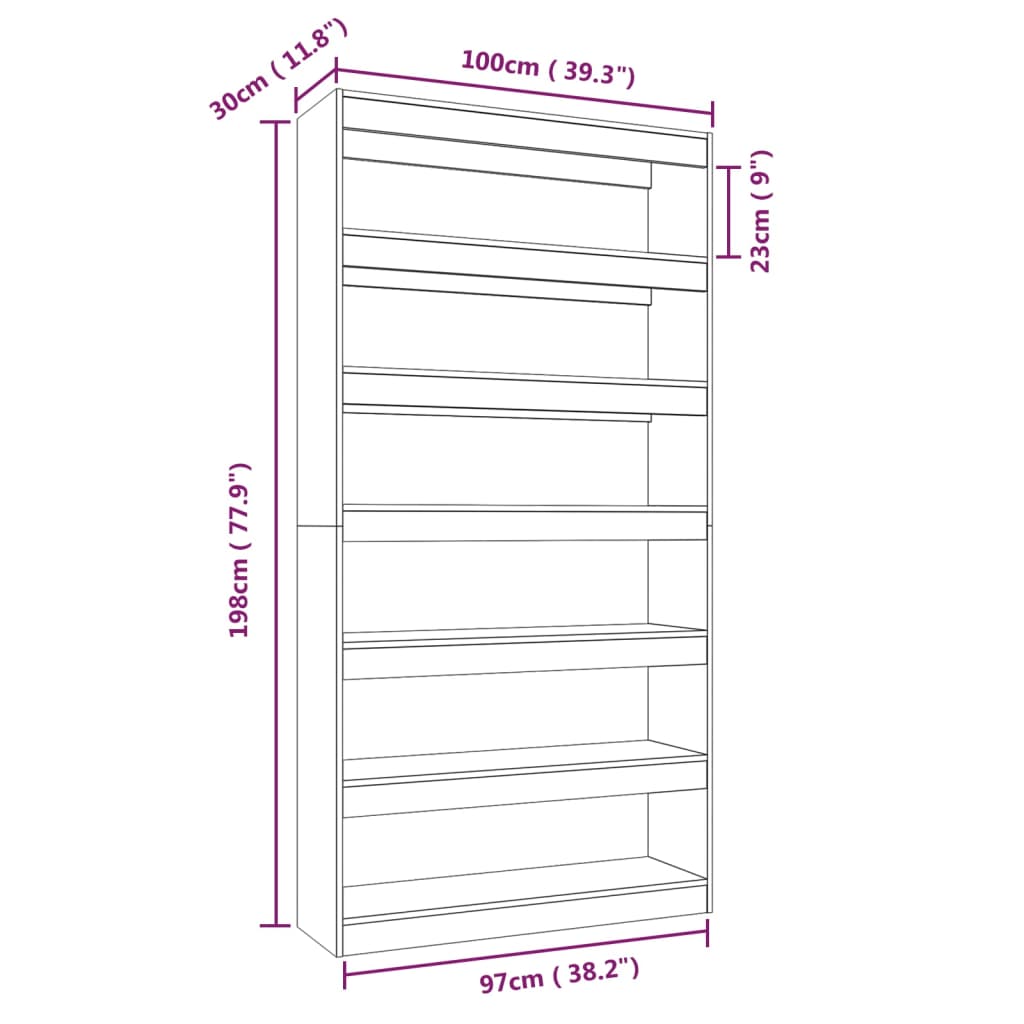 vidaXL Bücherregal/Raumteiler Hochglanz-Weiß 100x30x198 cm