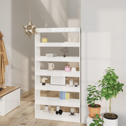 vidaXL Bücherregal/Raumteiler Hochglanz-Weiß 100x30x198 cm