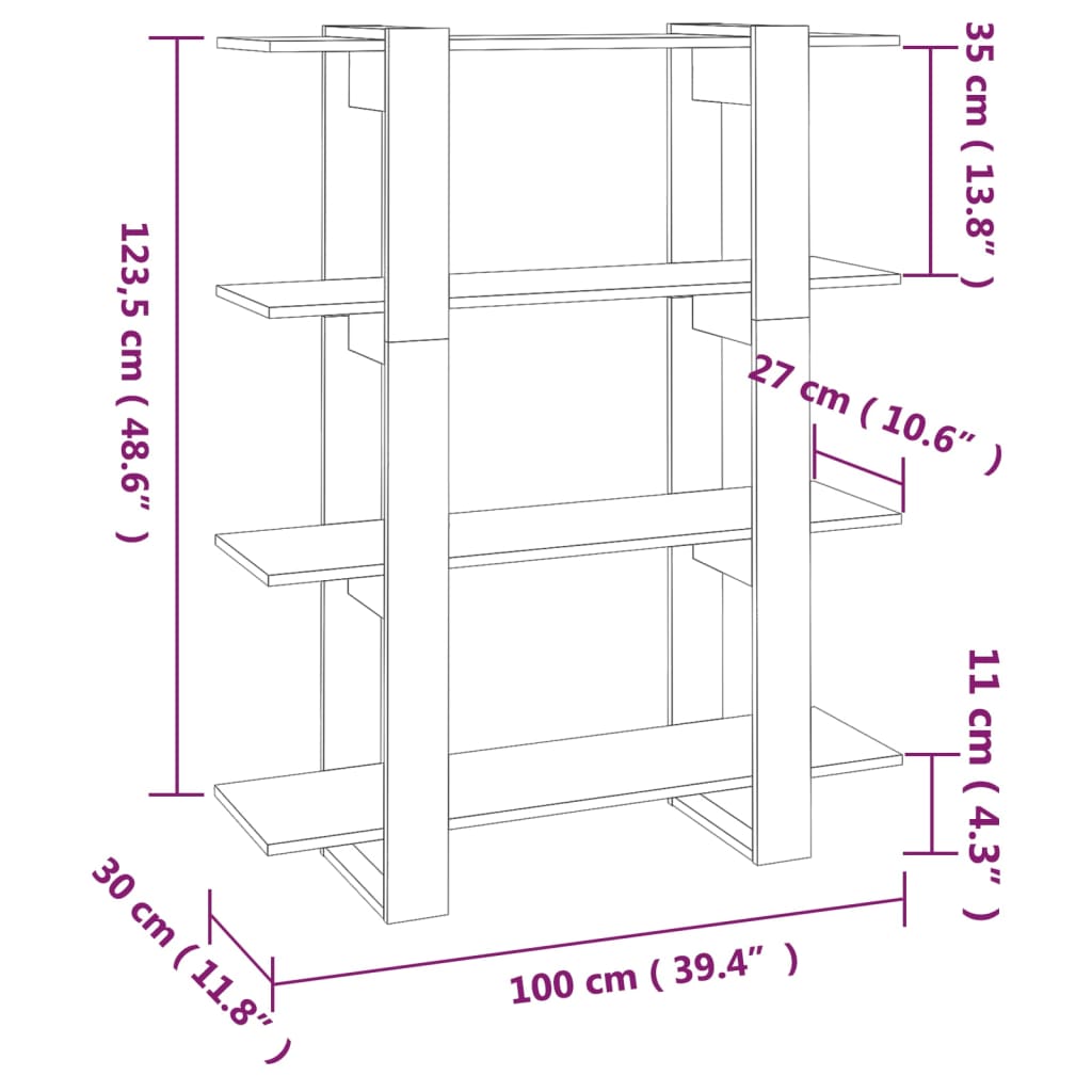vidaXL Bücherregal/Raumteiler Grau Sonoma 100x30x123,5 cm
