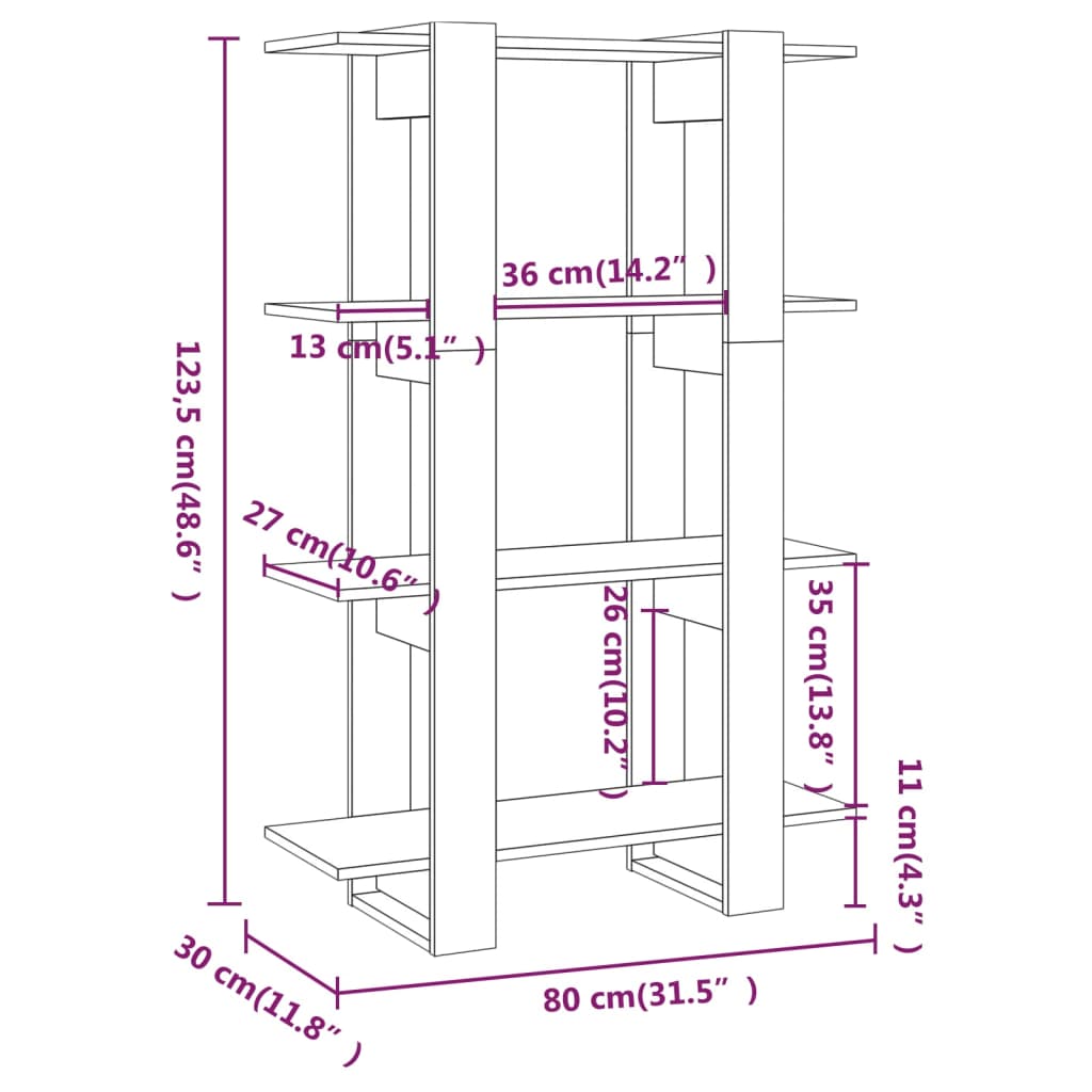 vidaXL Bücherregal/Raumteiler Braun Eichen-Optik 80x30x123,5 cm