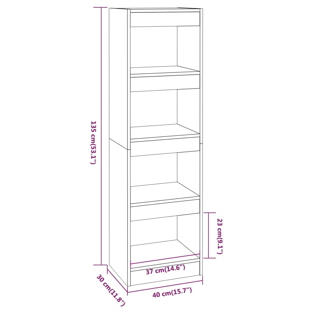 vidaXL Bücherregal/Raumteiler Grau Sonoma 40x30x135 cm