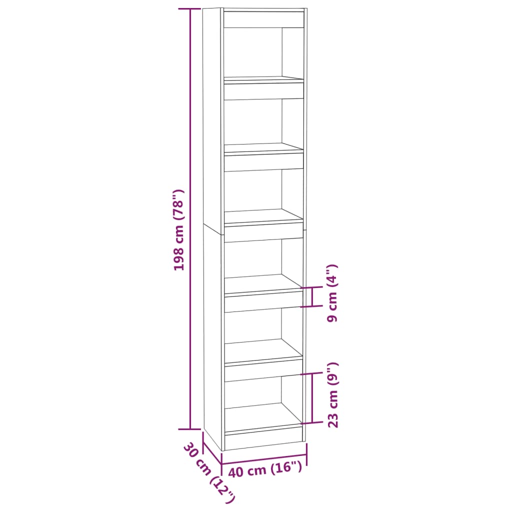 vidaXL Bücherregal/Raumteiler Grau Sonoma 40x30x198 cm