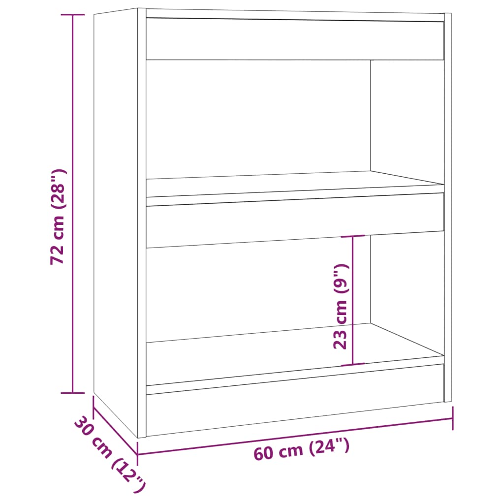 vidaXL Bücherregal/Raumteiler Räuchereiche 60x30x72 cm