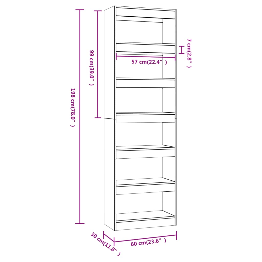 vidaXL Bücherregal/Raumteiler Grau Sonoma 60x30x198 cm