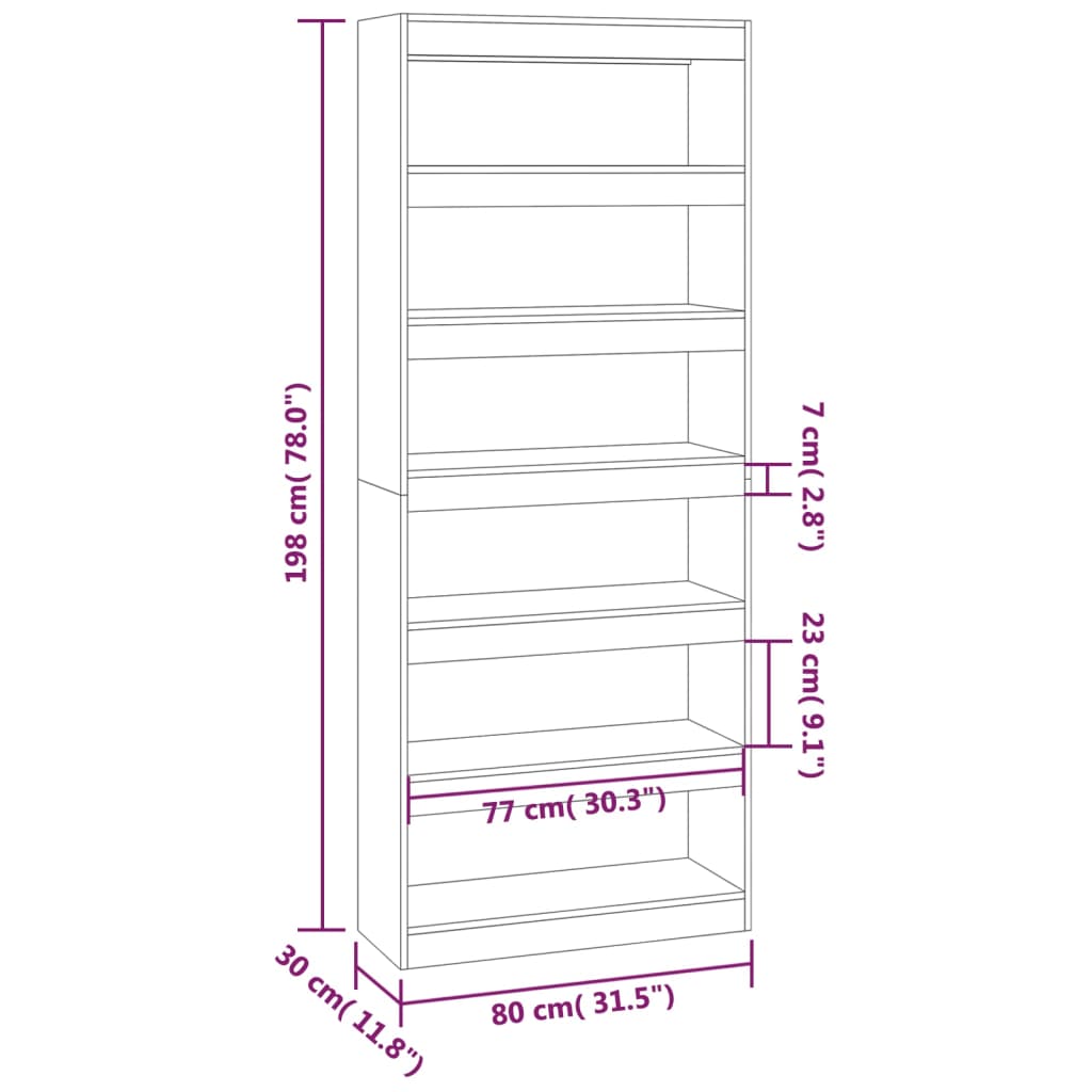 vidaXL Bücherregal/Raumteiler Räuchereiche 80x30x198 cm Holzwerkstoff