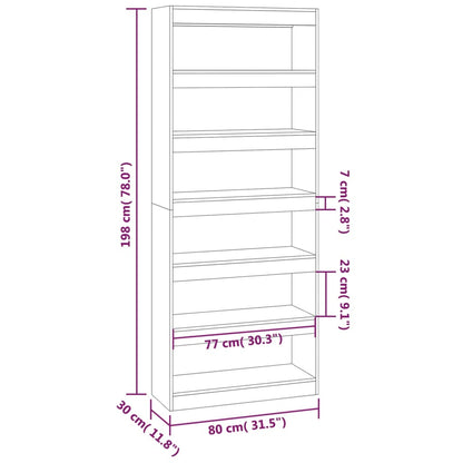 vidaXL Bücherregal/Raumteiler Räuchereiche 80x30x198 cm Holzwerkstoff