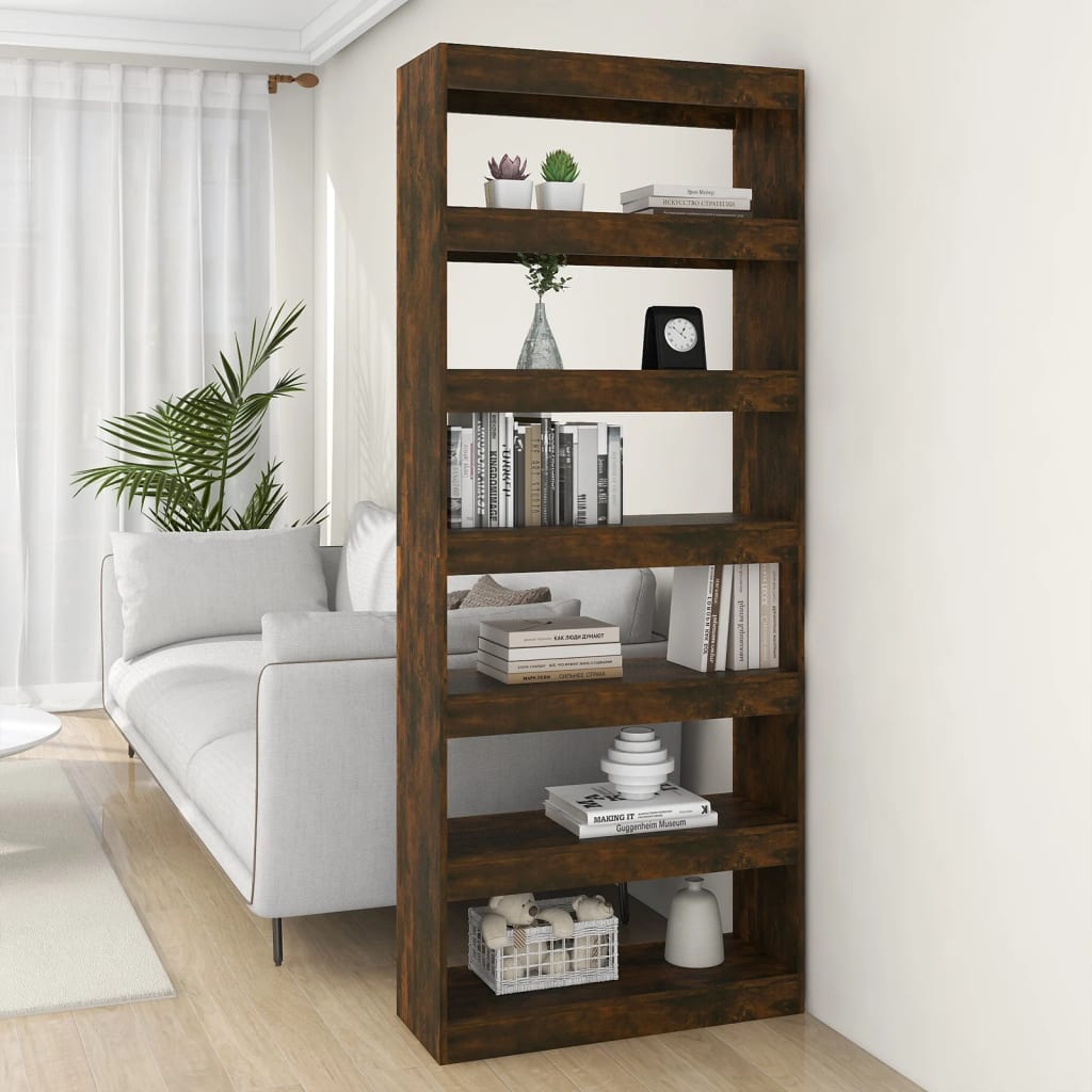 vidaXL Bücherregal/Raumteiler Räuchereiche 80x30x198 cm Holzwerkstoff