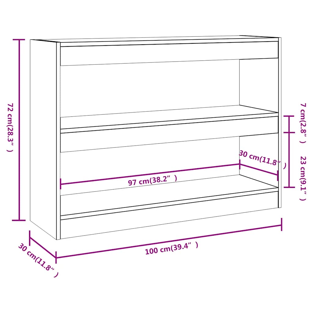 vidaXL Bücherregal/Raumteiler Räuchereiche 100x30x72 cm