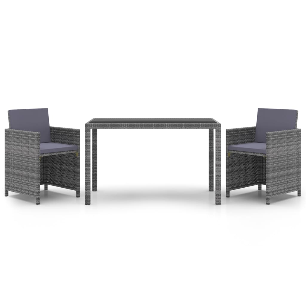 vidaXL 3-tlg. Garten-Essgruppe mit Kissen Poly Rattan Grau
