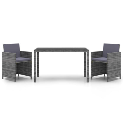 vidaXL 3-tlg. Garten-Essgruppe mit Kissen Poly Rattan Grau