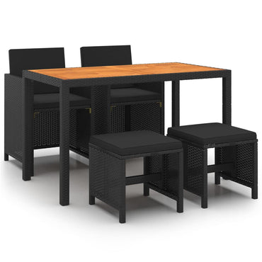 vidaXL 5-tlg. Garten-Essgruppe mit Kissen Poly Rattan Schwarz