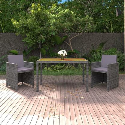 vidaXL 3-tlg. Garten-Essgruppe mit Kissen Poly Rattan Grau