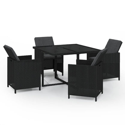 vidaXL 5-tlg. Garten-Essgruppe mit Kissen Poly Rattan Schwarz