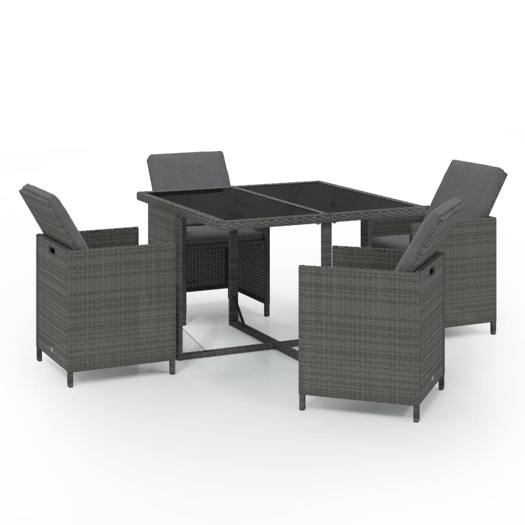 vidaXL Ensemble de salle à manger de jardin 5 pcs avec coussins résine tressée gris