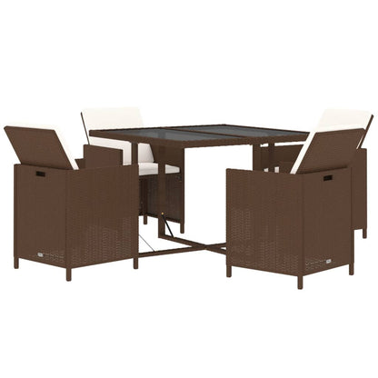 vidaXL 5-tlg. Garten-Essgruppe mit Kissen Poly Rattan Braun