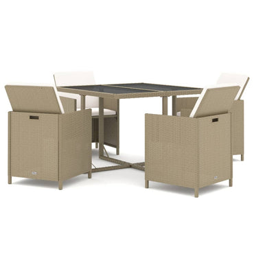 vidaXL 5-tlg. Garten-Essgruppe mit Kissen Poly Rattan Beige