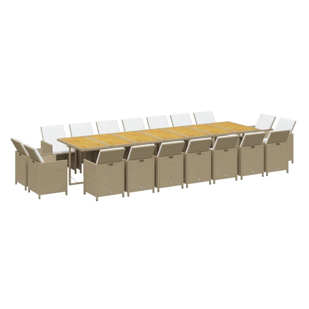 19-tlg. Garten-Essgruppe mit Kissen Poly Rattan Beige