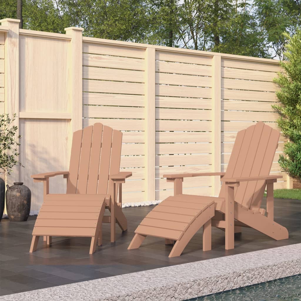 vidaXL Chaises de jardin Adirondack 2 pcs avec poufs HDPE Marron
