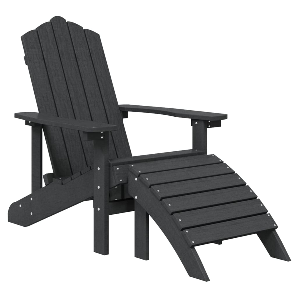 vidaXL Chaise de jardin Adirondack avec pouf et table en PEHD anthracite