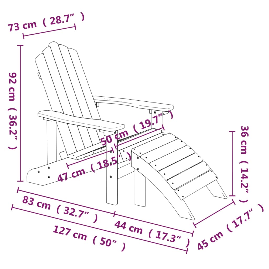 vidaXL Adirondack-Gartenstuhl mit Hocker & Tisch HDPE Braun